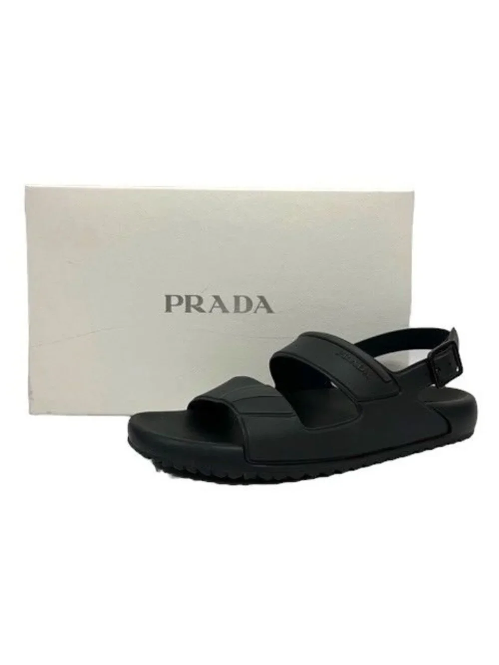 Prada Rubber Sandals Shower Strap Logo 7 Black